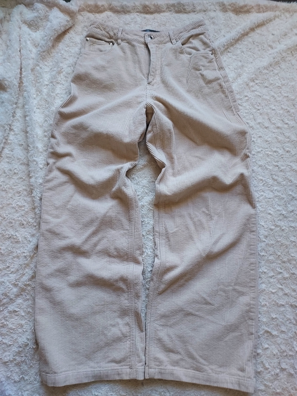 Cali1850 Beige Cream Ribbed Wide Leg Cotton Corduroy Pants Sz 5 Fall Relaxed
